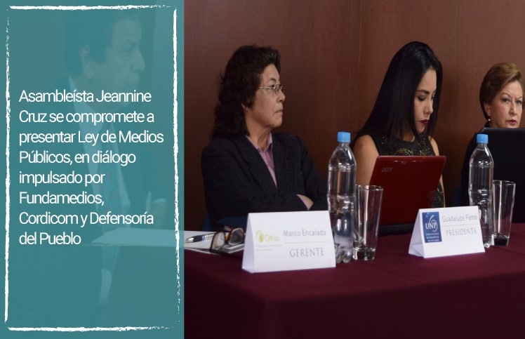 Asambleísta Jeannine Cruz se compromete a presentar Ley de Medios Públicos, en diálogo impulsado por Fundamedios, Cordicom y Defensoría del Pueblo