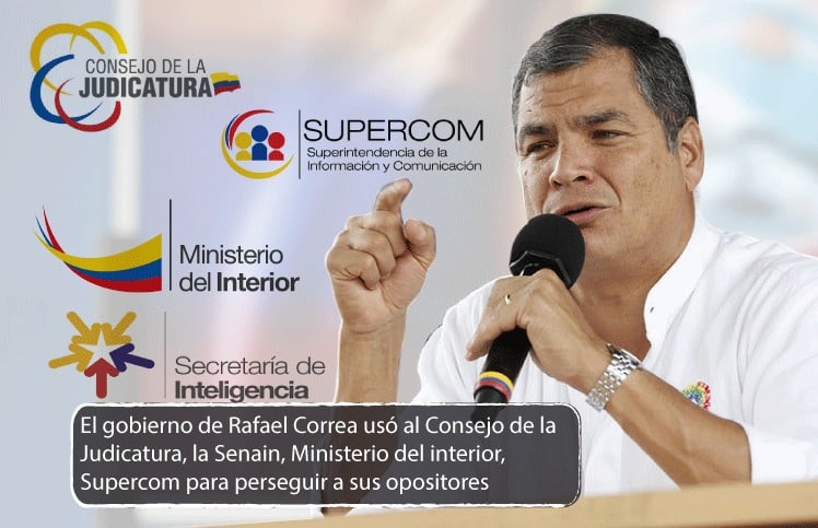El gobierno de Rafael Correa usó al Consejo de la Judicatura, la Senain, Ministerio del Interior, Supercom para perseguir a sus opositores