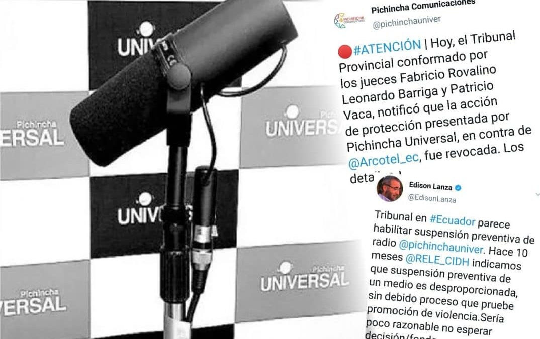 Actualización: Se revoca acción de protección a favor de Pichincha Universal