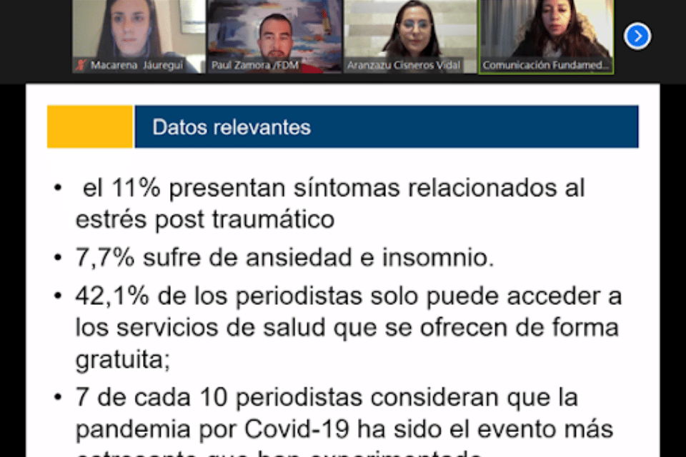 La prevención de trastornos por estrés postraumático fue abordado con periodistas de Ecuador, Perú y Venezuela