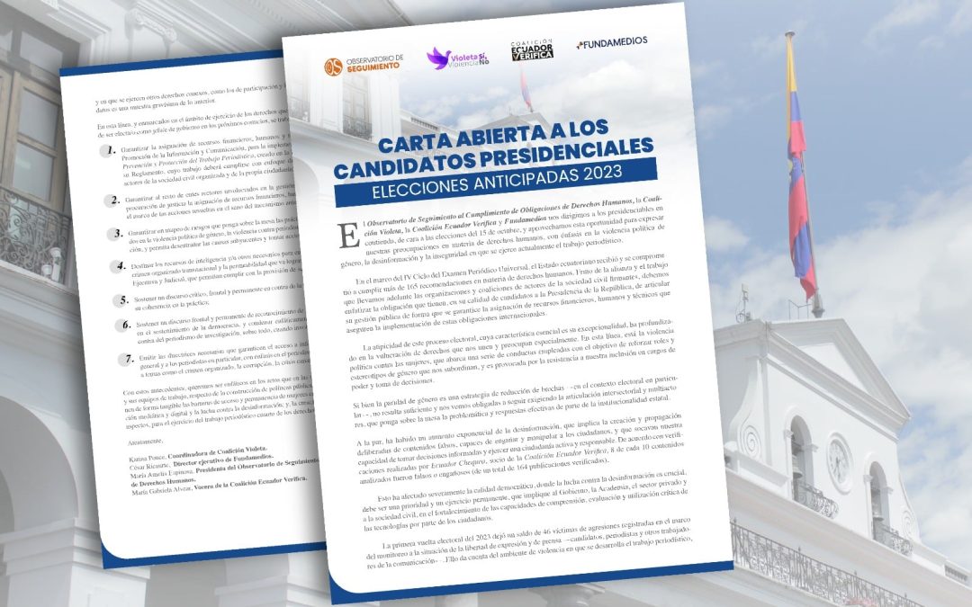 Carta abierta a los candidatos presidenciales: Elecciones Anticipadas 2023