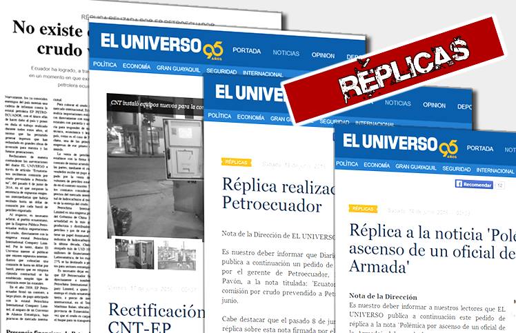El Universo publica bajo protesta cuatro réplicas y rectificaciones impuestas por funcionarios de gobierno