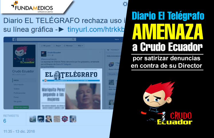 Diario estatal amenaza a Crudo Ecuador con acciones legales por satirizar denuncias en contra de su Director