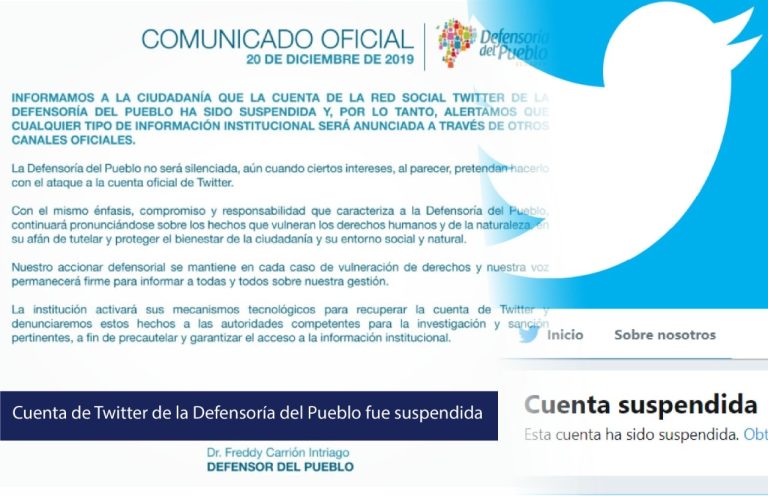 Cuenta de Twitter de la Defensoría del Pueblo fue suspendida