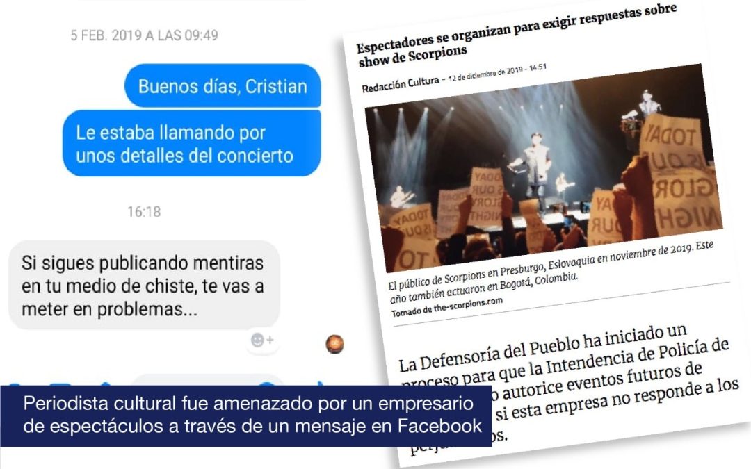 Periodista cultural fue amenazado por un empresario de espectáculos a través de un mensaje en Facebook