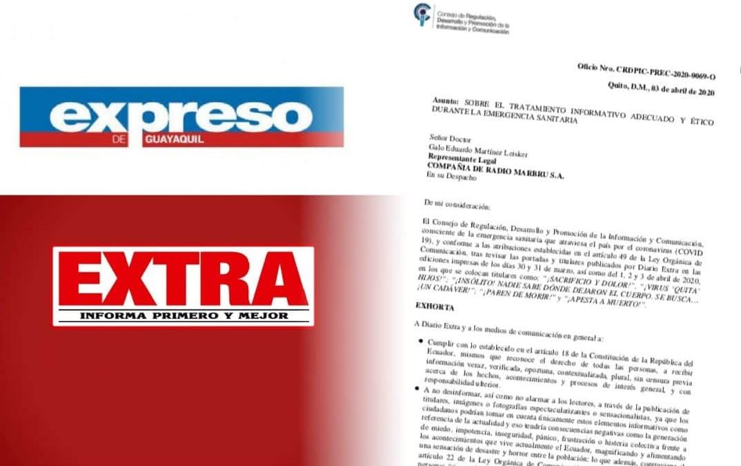 Diario Extra y Expreso “no suavizarán sus noticias y titulares” frente a exhorto del Consejo de Comunicación