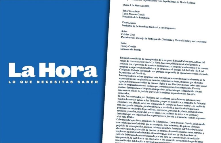 Exempleados de Diario La Hora denuncian despidos masivos injustificados y exigen que se respeten sus derechos laborales