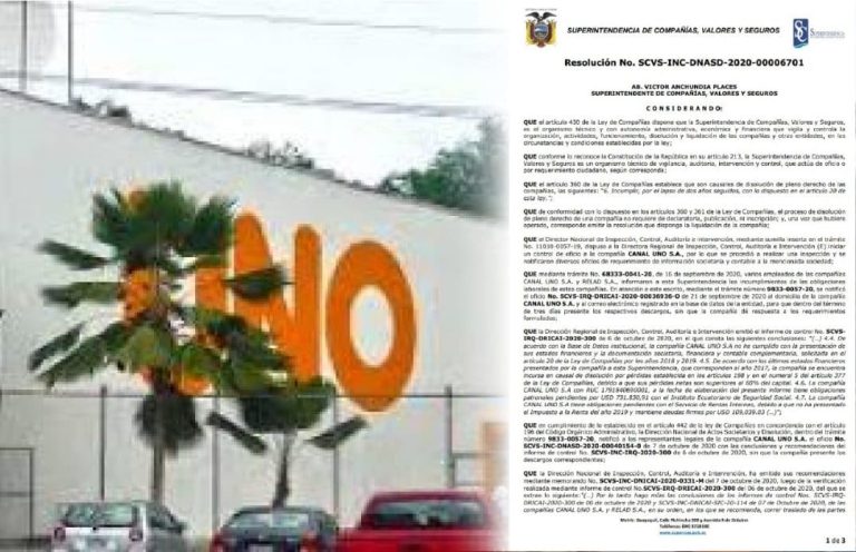 Superintendencia de Compañías dispuso la liquidación de Canal UNO, ellos anuncian una reactivación