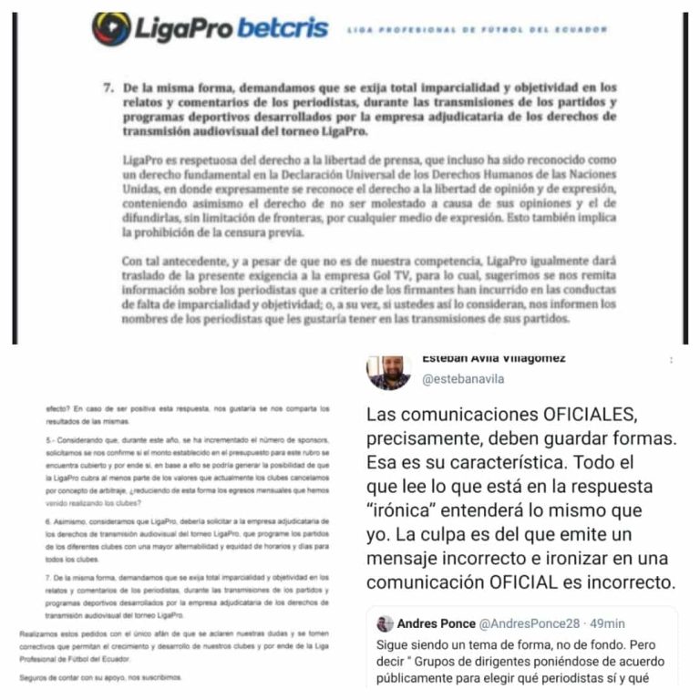 Liga Profesional de Fútbol del Ecuador pide información sobre periodistas poco objetivos 