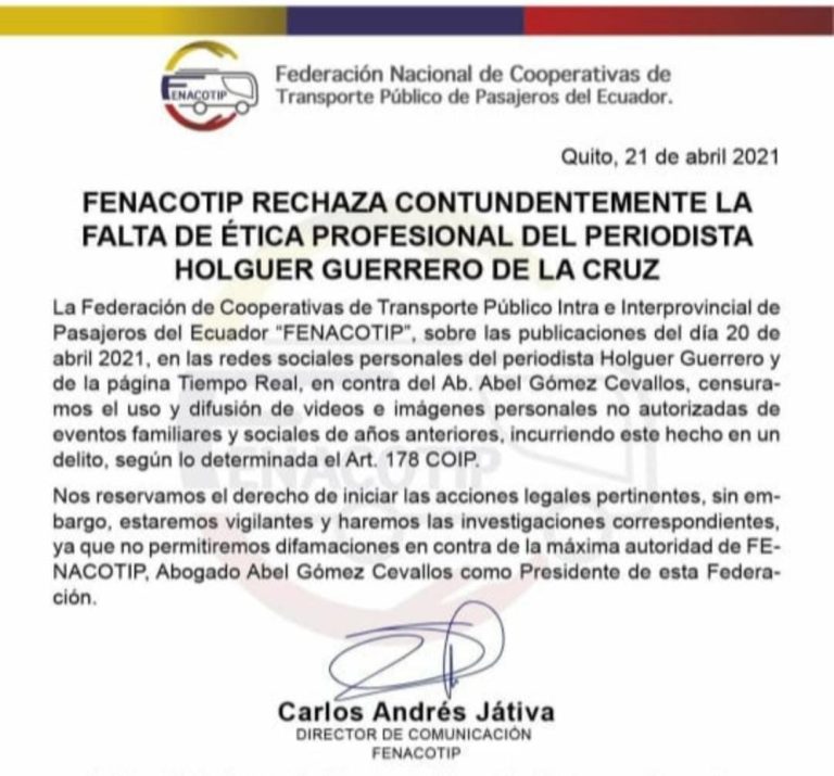 Gremio de transportistas amenazó a un periodista