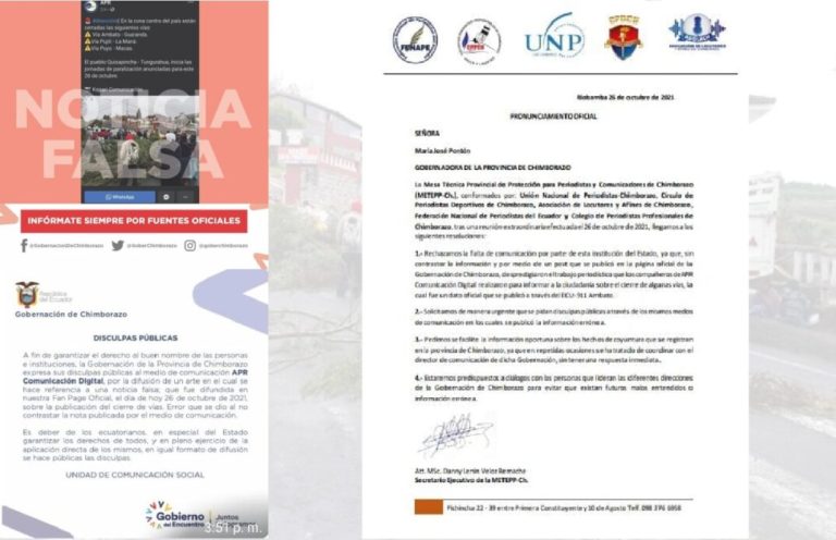 Gobernación de Chimborazo culpó a un medio de comunicación de desinformar, luego se retractó