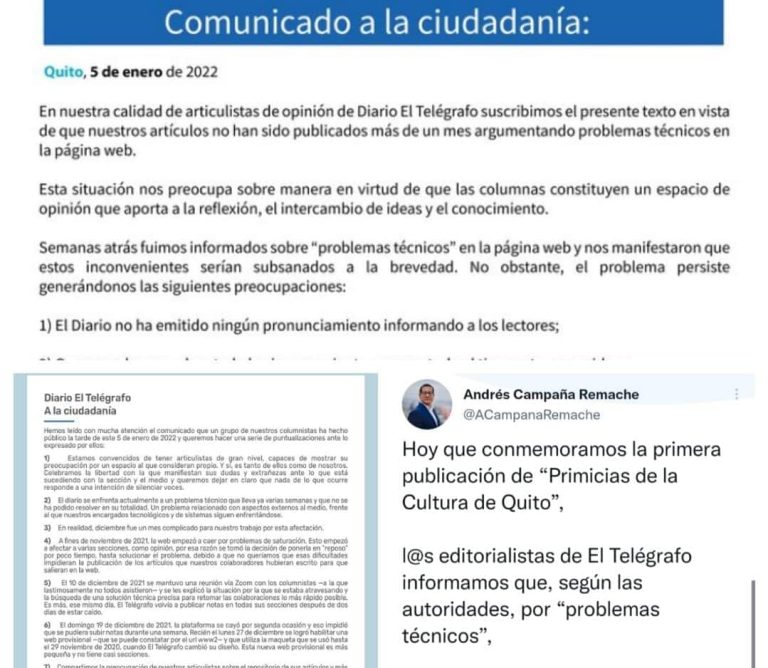 Articulistas de El Telégrafo reclaman porque no publican sus artículos, el diario alega ciberataque