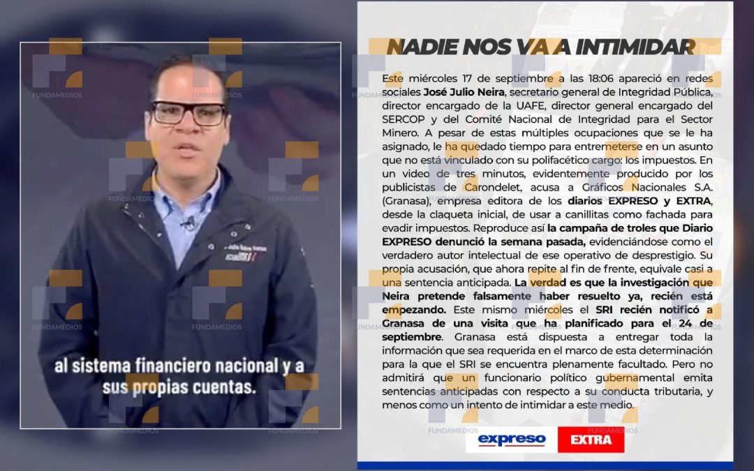 Secretario Nacional de Integridad Pública acusa a medio de comunicación de lavado de activos y evasión tributaria